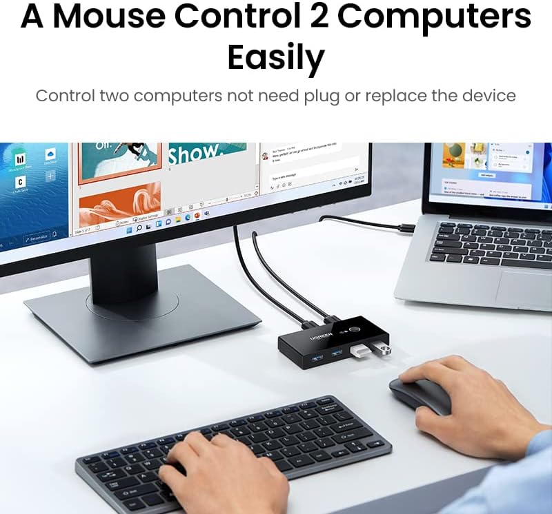 UGREEN USB 3.0 Switch 4 Port USB Switch Selector 5Gbps High-Speed Peripheral Sharing Switcher for 2 Computer Share Mouse Keyboard Compatible with Laptop Scanner Printer 2 Pack 4.92ft Cable