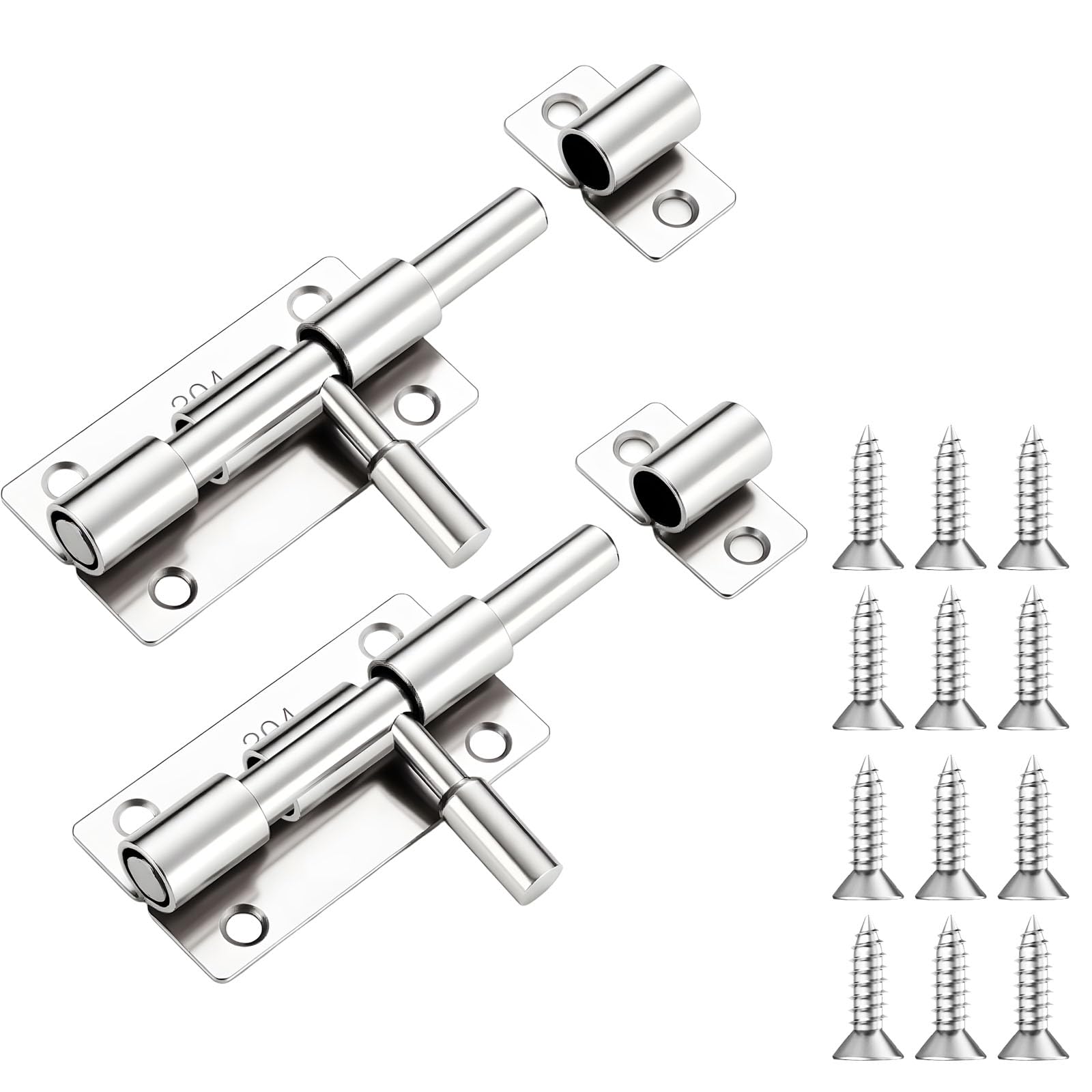 Uwiyo 2 Pack Door Lock Bolts, 304 Stainless Steel Gate Bolt Locks with Screws Door Latch Slide Bolts Lock for Bathroom Bedroom Shed Garden Toilet Yard Garage Gates (Silver)
