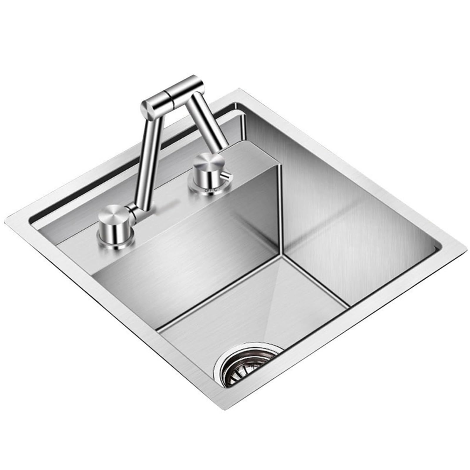 WIQUYBML Stainless Steel Countertop Hidden Sink with Cover, Folding Faucet, Mini Single Bowl Bar Sink, Compact Siphon Drain Design for Small Spaces RV,Apartment,Kitchen(Silver,39 * 43 23cm)