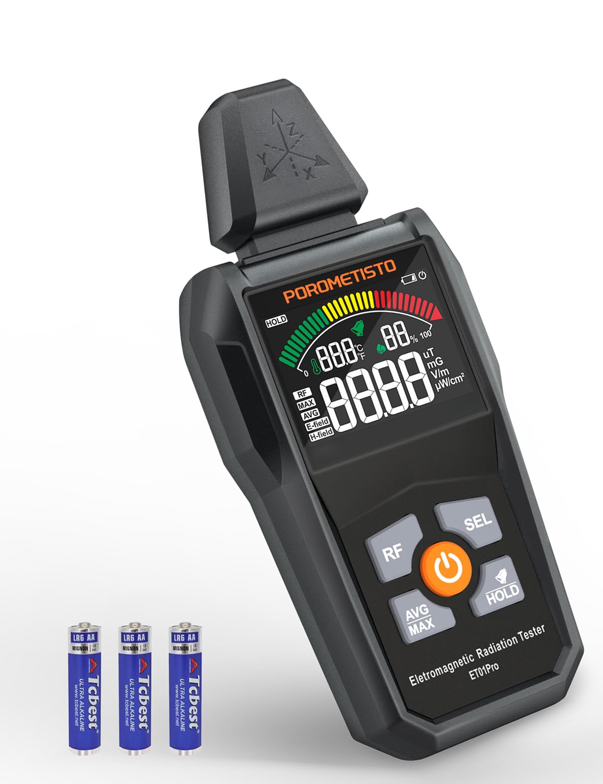 5-IN-1 Détecteur EMF POROMETISTO,avec Stockage des Données Et Batterie | Détecteur de Champ Électromagnétique Portable, Permettant la Mesure Simultanée des Données EF/MF/RF/Température/Humidité
