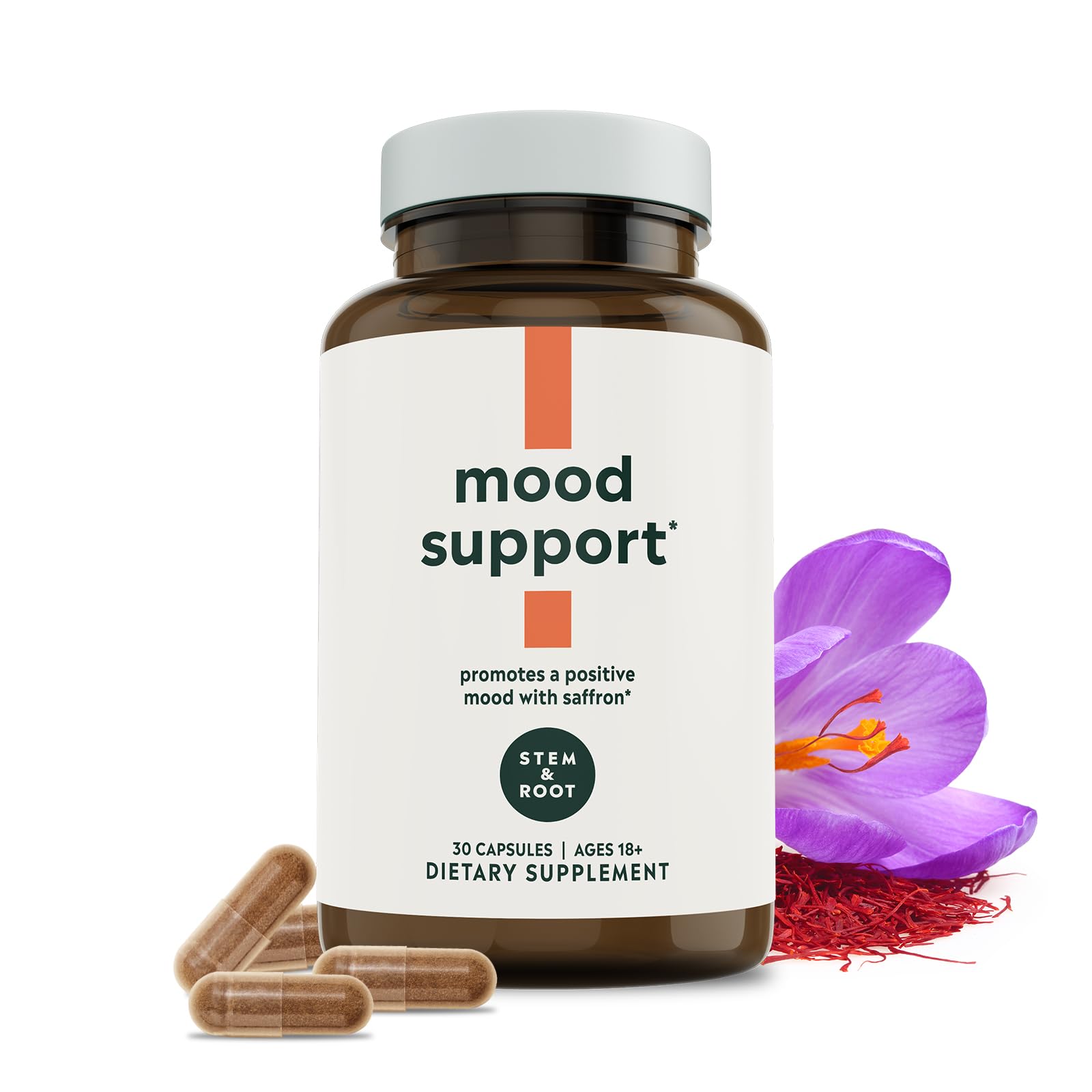 Stem & Root Mood Support Supplement with Saffron | Promotes a Positive, Balanced Mood | Increases Feel-Good Neurotransmitters & Calms Your Nervous System, 30 Capsules (1 Month Supply)