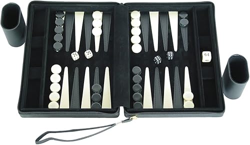 Cartera magnética Backgammon Set - Estuche de viaje pequeño, negro