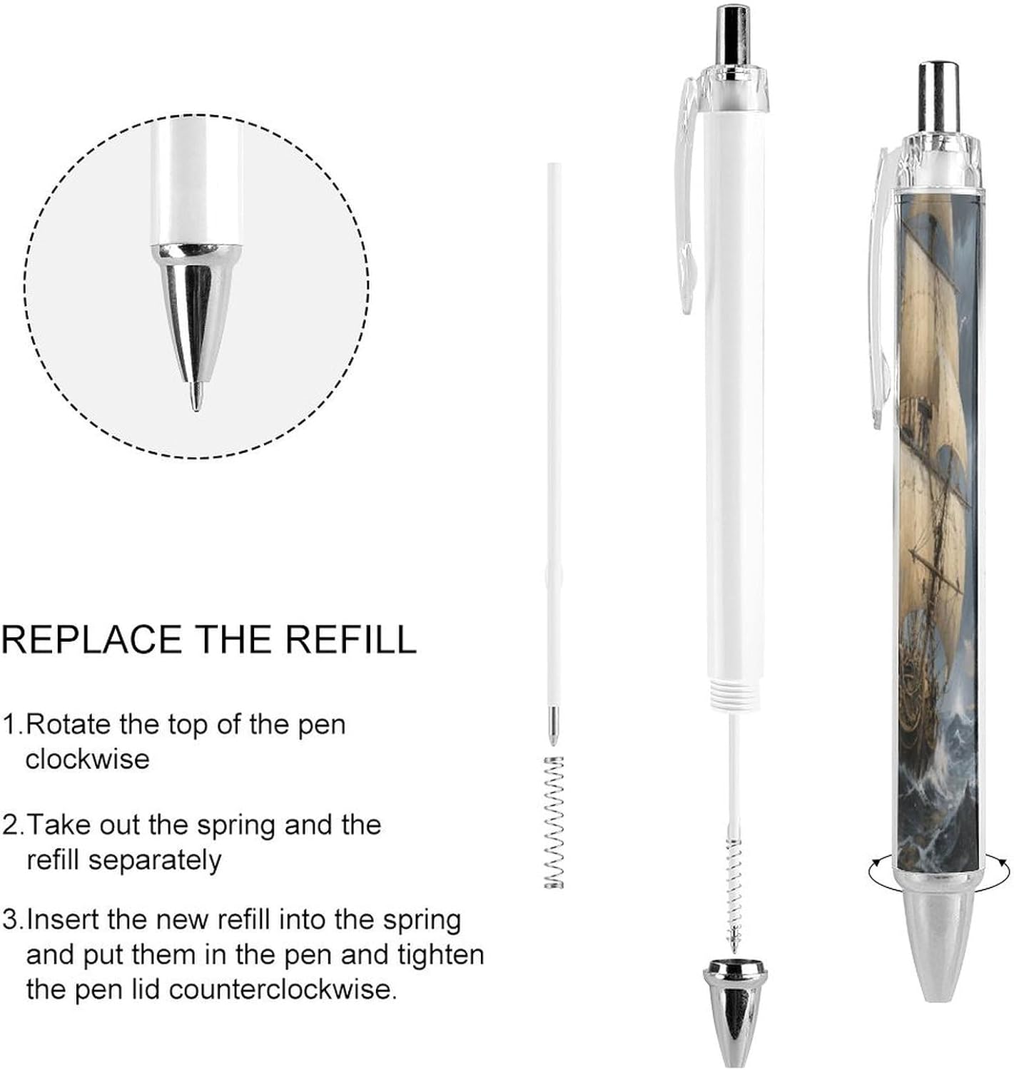 Sailing Boat Retractable Ballpoint Pen, 0.5mm Fine Point 4 PCS image 4