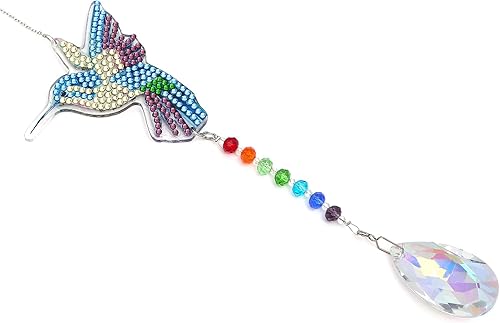 Miniatura 7 de LUSandy Kit de atrapasoles de pintura de diamante de colibrí 5D para adultos y niños, diamantes de imitación de colibrí de cristal, arte de