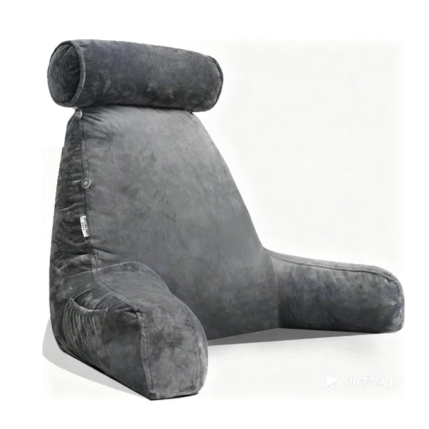 Extra Large Reading Pillow for Sitting in Bed Adult with Detachable Neck Support Cushion & Backrest Pillow for Bed with Arms and Side Pocket Shredded Foam Back Pillow with Washable Cover