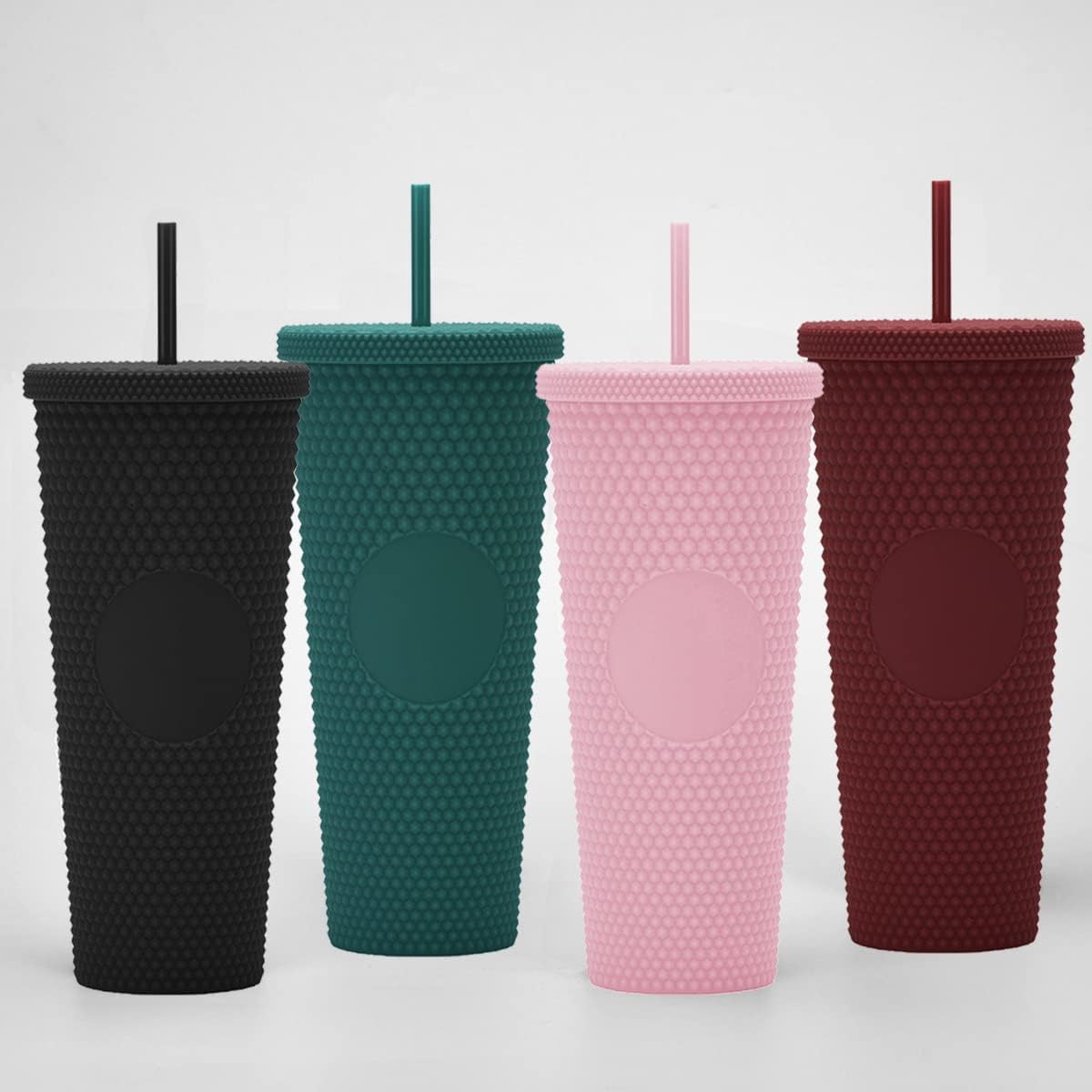 24oz DIY Studded Tumbler.Matte Pink Studded Tumbler with Lid and Straw.Reusable Double Walled Insulated Travel Tumbler.Plastic Acrylic Pastel Colored Tumbler Cup for Iced Coffee Smoothie. - Image 4