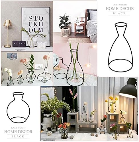 Metal Vase Frame, Abstract Black Lines Metal Plants Tabletop Display Holder Iron Art Frame Stand for Home Garden Wedding Office Decoration(D)