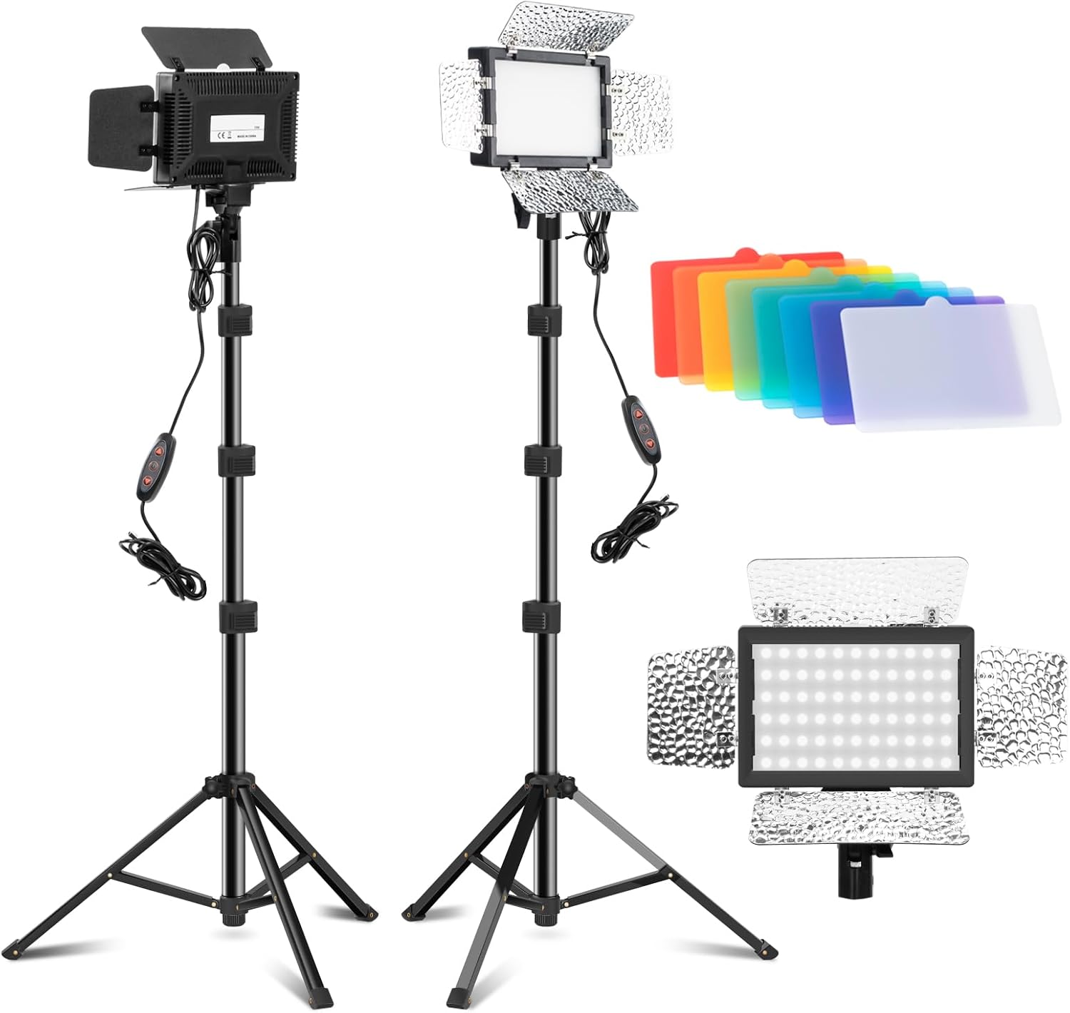Jiang&Rong 2 Pack LED Video Lighting Kit – 5600K Adjustable USB Studio Light with Barndoor, 9 Colors, for Photography, Streaming, YouTube, TikTok, Film, Recording Studio, Camera Photo Light