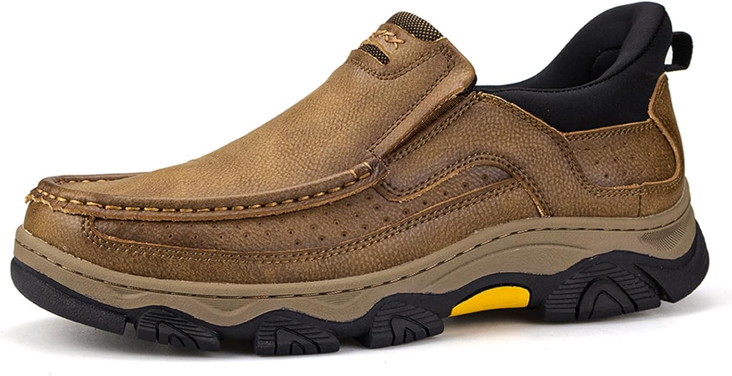 UPIShi Men’s Hands Free Slip On Walking Leather Loafers Slip-ins Work Office Dress Casual Outdoor Lightweight Cushioning Shoes