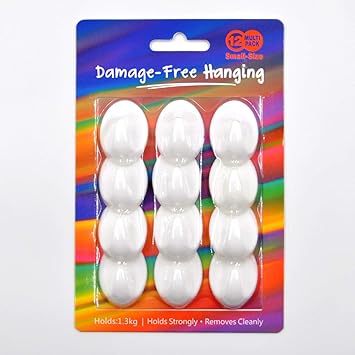 Adhesive Hooks Damage-Free Hanging Wall Hook Pothook Strong Waterproof Hanger for Robe, Coat, Towel, Keys, Bags, Home, Kitchen, Bathroom,Office (Small-Size)(12Pack White)