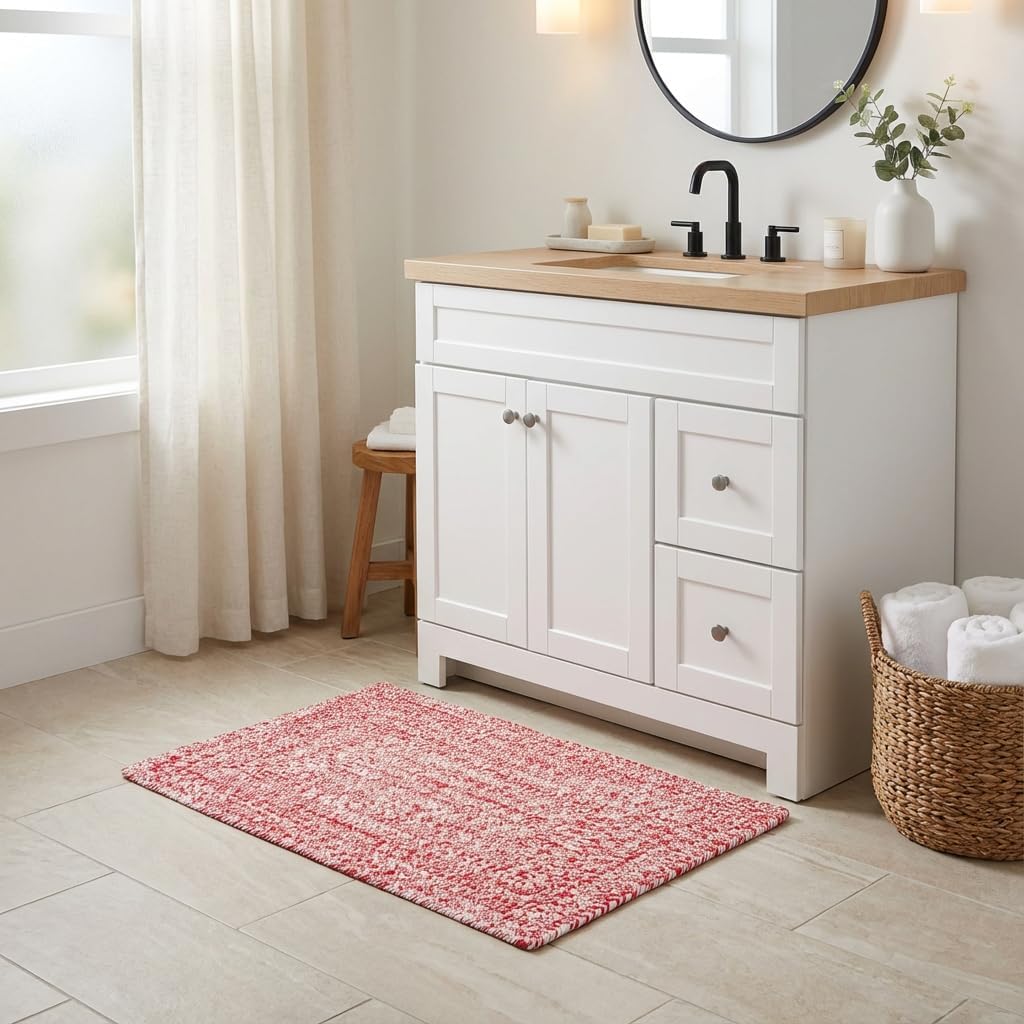 Super Area Rugs Farmhouse Braided Rug Cotton Kitchen Reversible Carpet, Red & White, 2' X 3' Rectangle