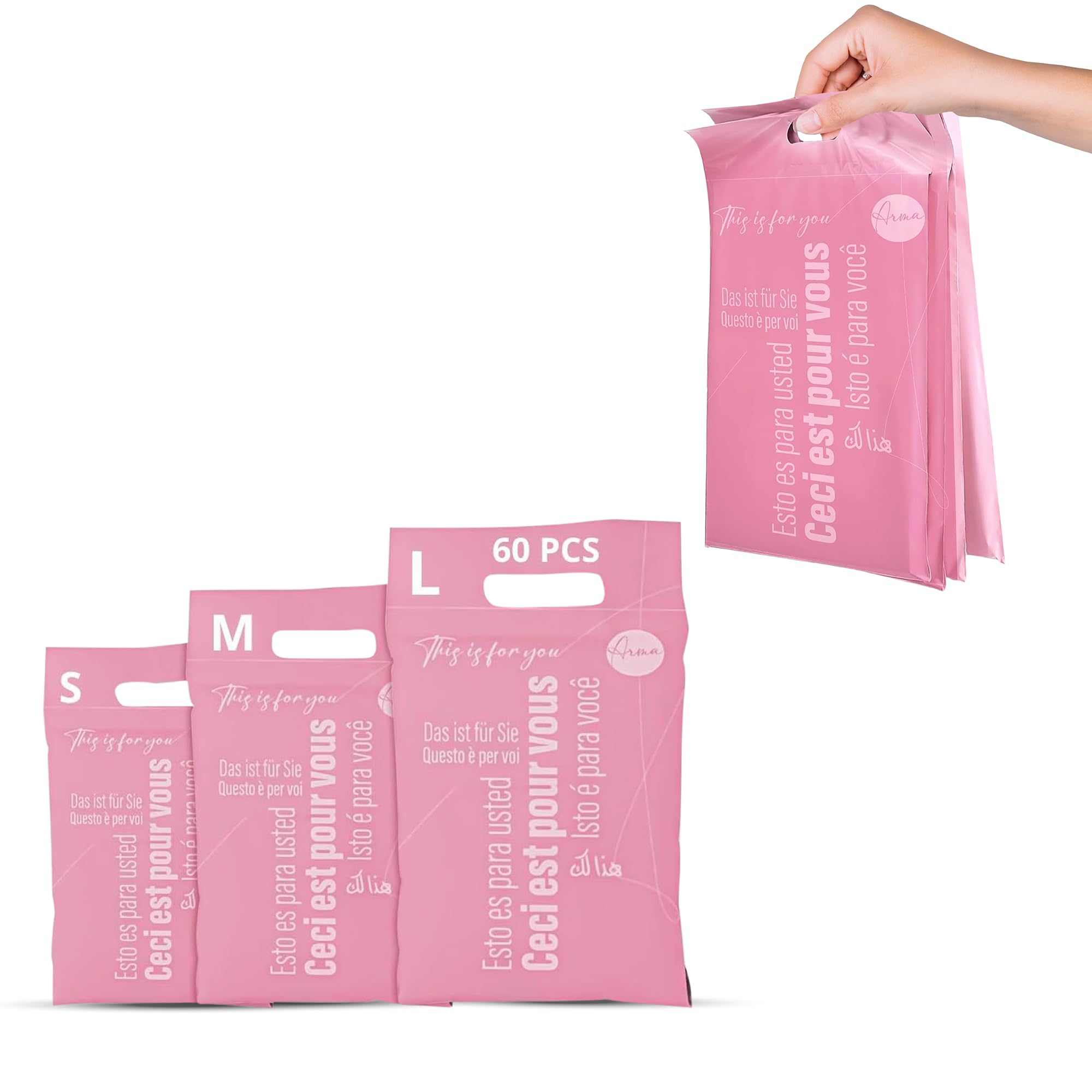ARMA - Pack de 60 Pochettes d'Expédition Opaques et Auto-Adhésives avec Pochette de Bordereau - Résistantes pour Vêtements, Chaussures, Livres - Idéales pour Vinted et E-commerce