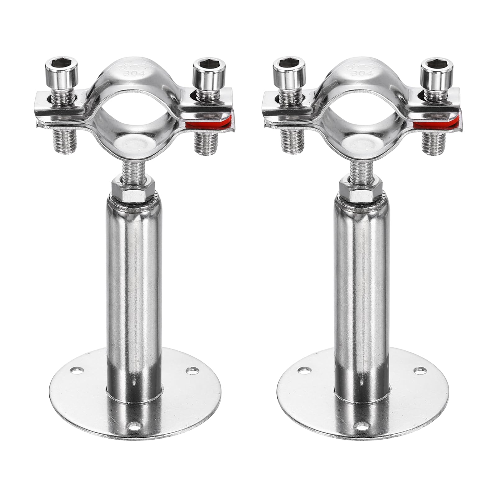 sourcing map 2pcs Wall Mount Ceiling Mount Pipe Supports 304 Stainless Steel Adjustable Pipe Bracket Clamp for OD Pipe 1"-1.1" (25-27mm) Adjustable Height 100-150mm