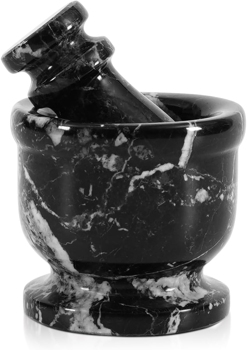 Marble Mortar and Pestle Black Zebra, 2.5" Inches Handmade Spice Grinder Small Garlic Crusher Bowl Set Mortar and Pestle Hand Grinder for Kitchen Set