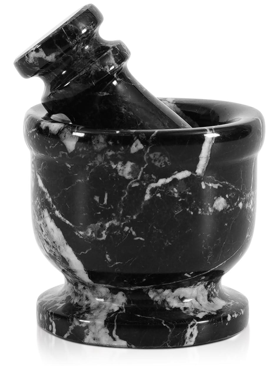 Radicaln Marble Mortar and Pestle Black Zebra, 2.5" Inches Handmade Spice Grinder Small Garlic Crusher Bowl Set Mortar and Pestle Hand Grinder for Kitchen Set
