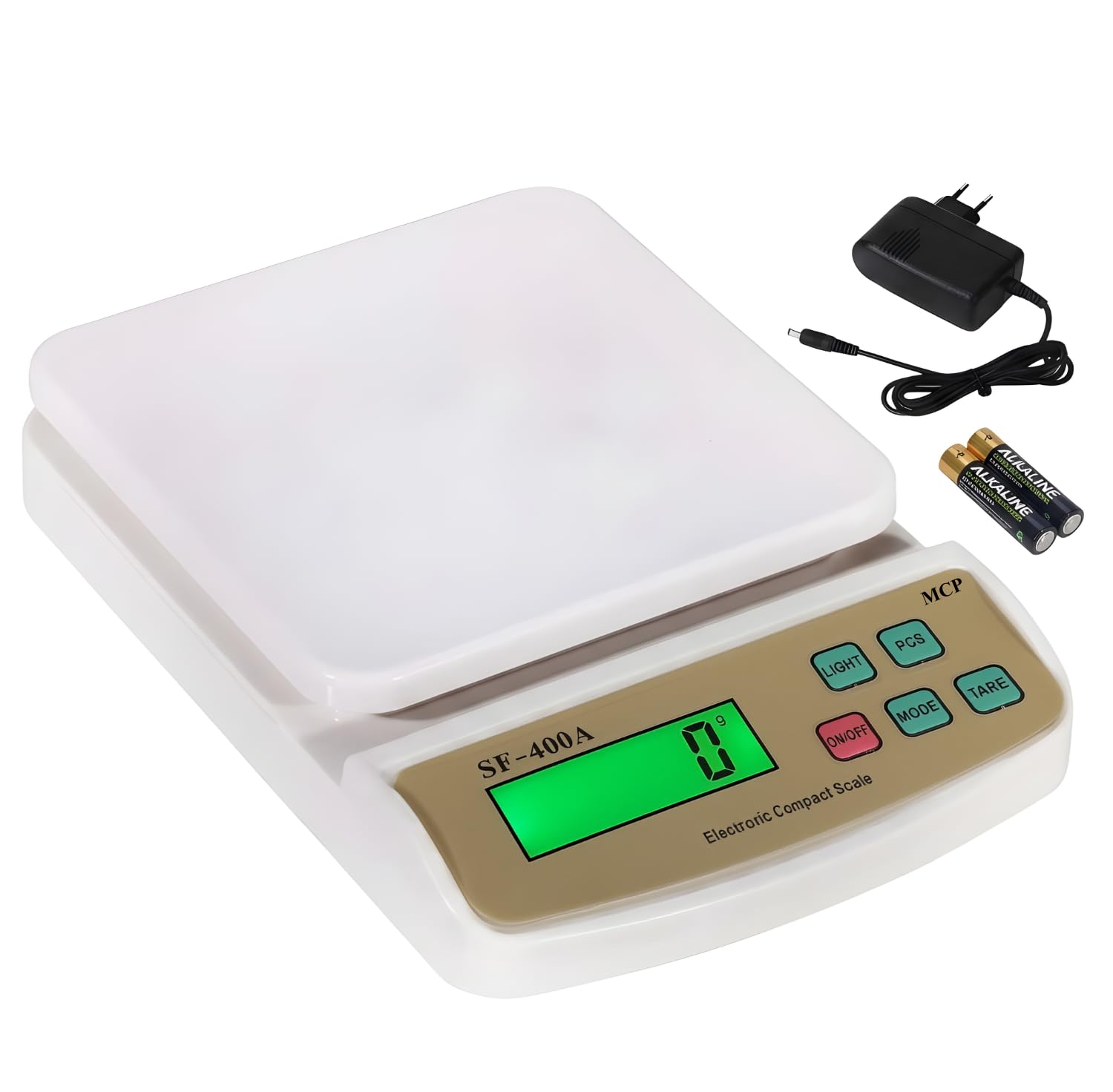 MCP Kitchen Weighing Scale With Tare Function SF 400A with Adaptor 10 kg Digital Multi-Purpose food weight machine for shop home use baking small portable countertop plastic ABS body-image-26