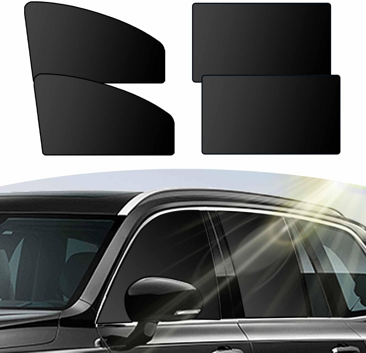Car Side Window Sun Shade 4PCS, Magnetic Car Privacy Curtains for Side Windows, Heat Insulation Blackout Window Covers for Camping, Breastfeeding, Napping, Universal for Most Vehicles (Black)