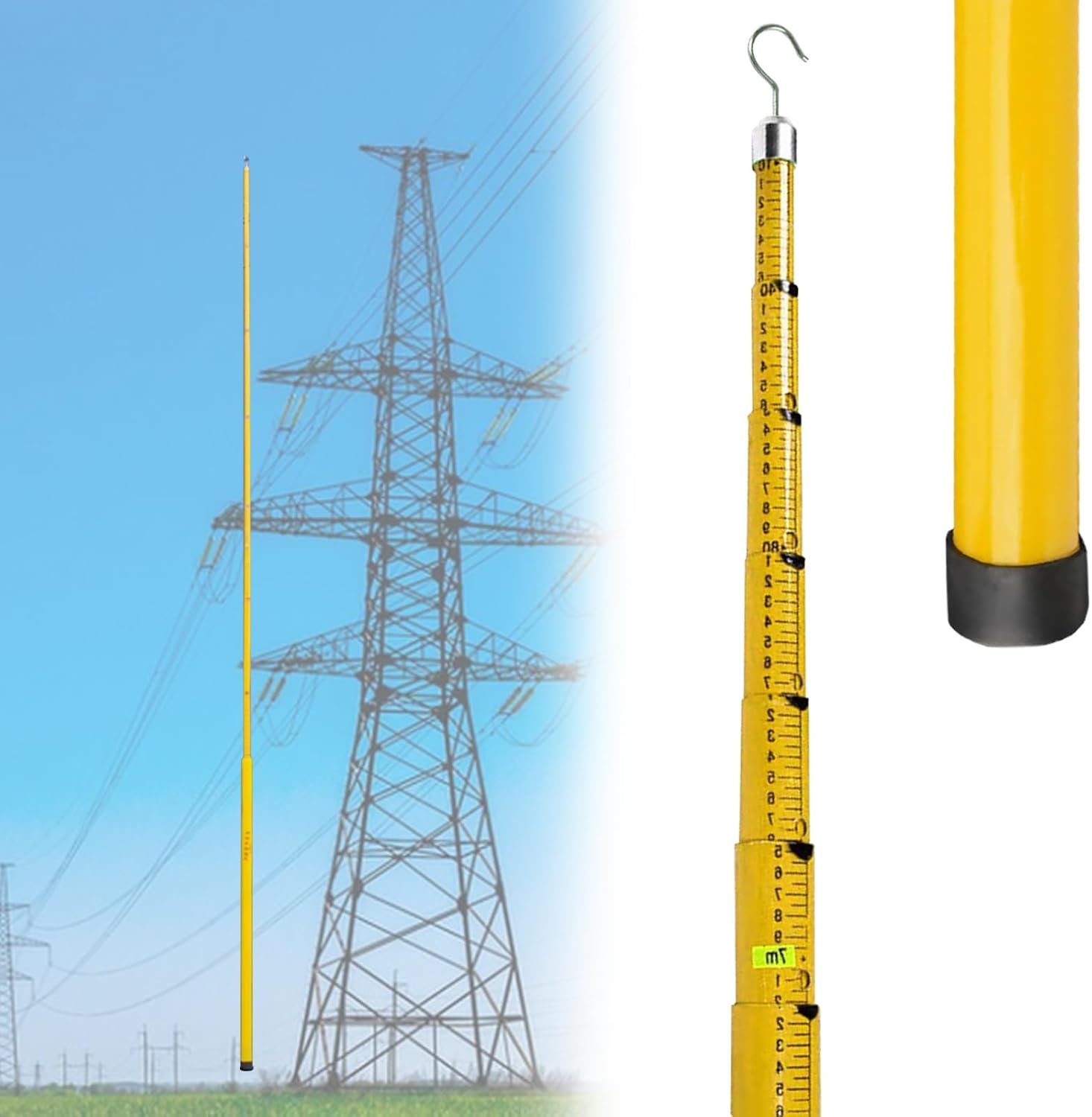 High Voltage Insulated Telescopic Measuring Rod, 6-18m Multicolor Adjustable Length, Durable 8m/26.2ft Telescoping Tool for Electricians, Construction, and Safety Testing