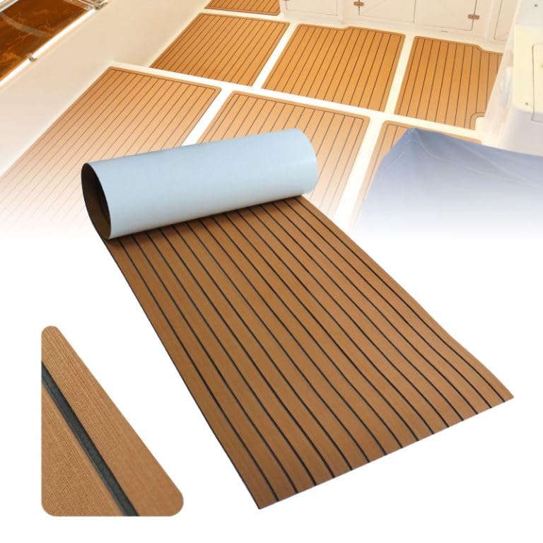 CXHSEAN Teca Sintetica Barco EVA Suelo Barco 240x90cm Antideslizante Teca Barco Alfombrilla para Barcos de Espuma Autoadhesiva Suelo para Barco Marina Yate Kayak RV (Marrón Claro sobre Negro)