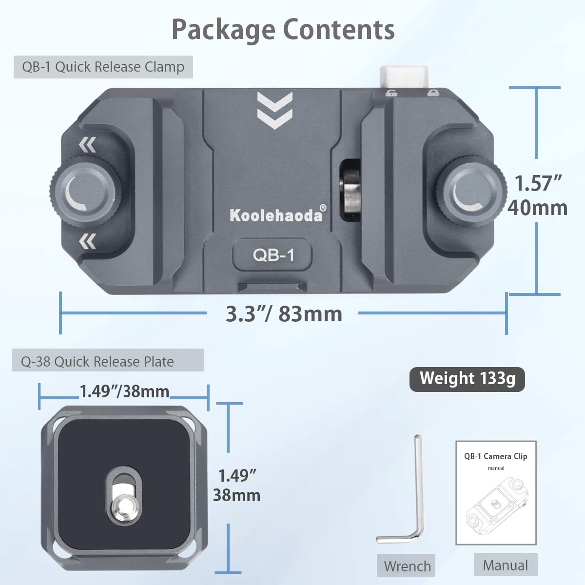 Koolehaoda QB-1 Clip per Fotocamera, Supporto sulla Tracolla o sulla Cintura, Alluminio piastra a sgancio rapido Supporto per Trasportare Action Cam, Machine per Carte, DSLR e Fotocamere Mirrorless