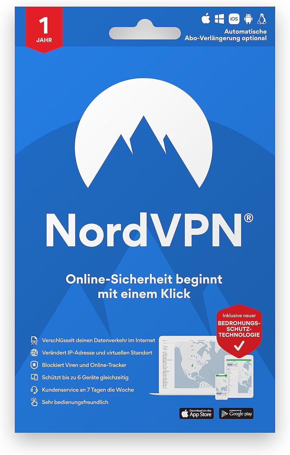 NordVPN Standard 1-Jahres-Abonnement für 6 Geräte – digitale Sicherheitssoftware für sicheres und privates Internet