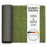 Kunstrasen 100x500 cm – Täuschend Echter, Pflegeleichter Grasteppich für Balkon, Terrasse & Garten, Weiche Textur, UV-Beständig, Leicht Zuschnittbar, mit Drainagelöchern, Robust & Langlebig