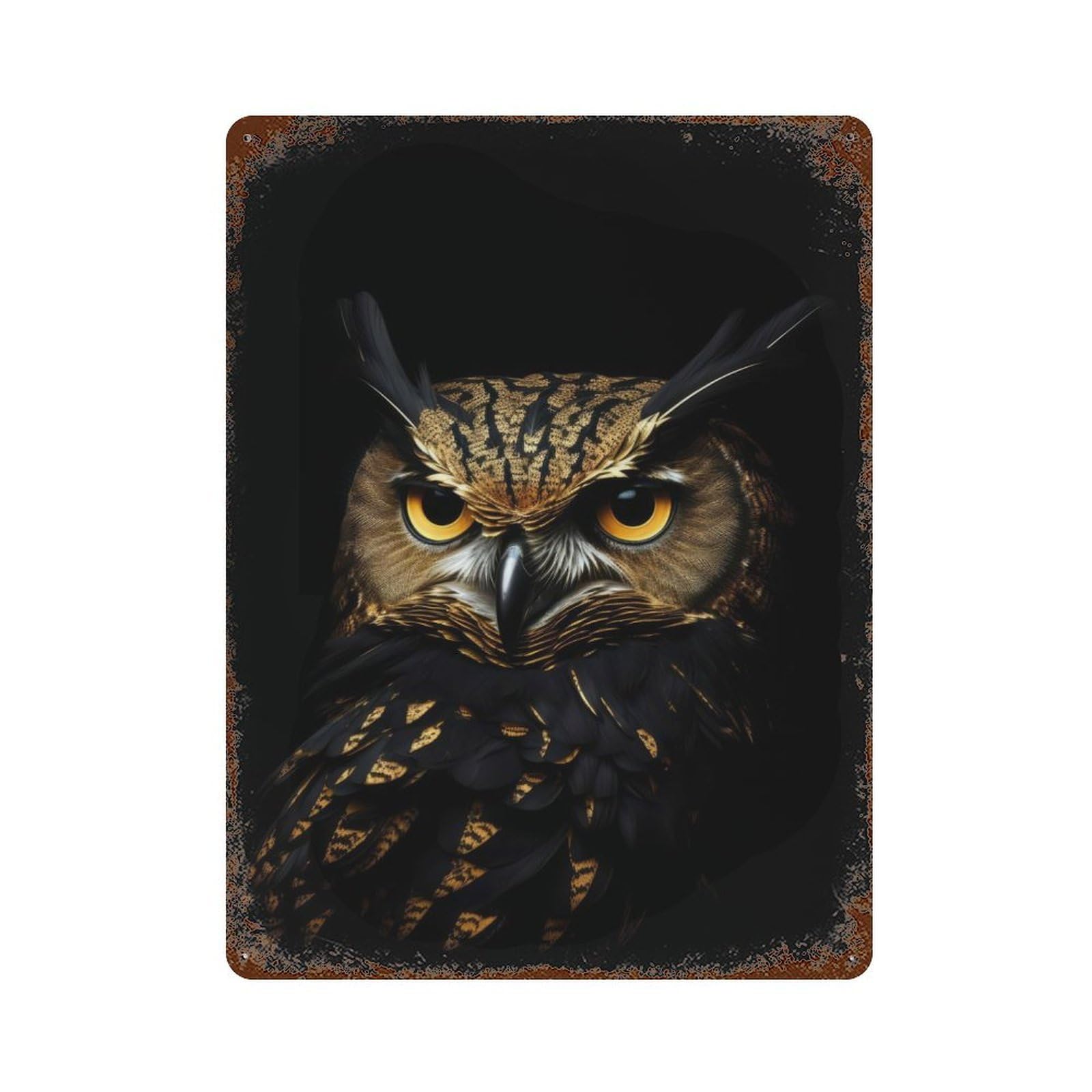 Vintage Rust Metal Sign Owl Gold Dark 15.7"x11.8", Shabby Chic Decor for Cafe, Home Bar And Lounge Decor