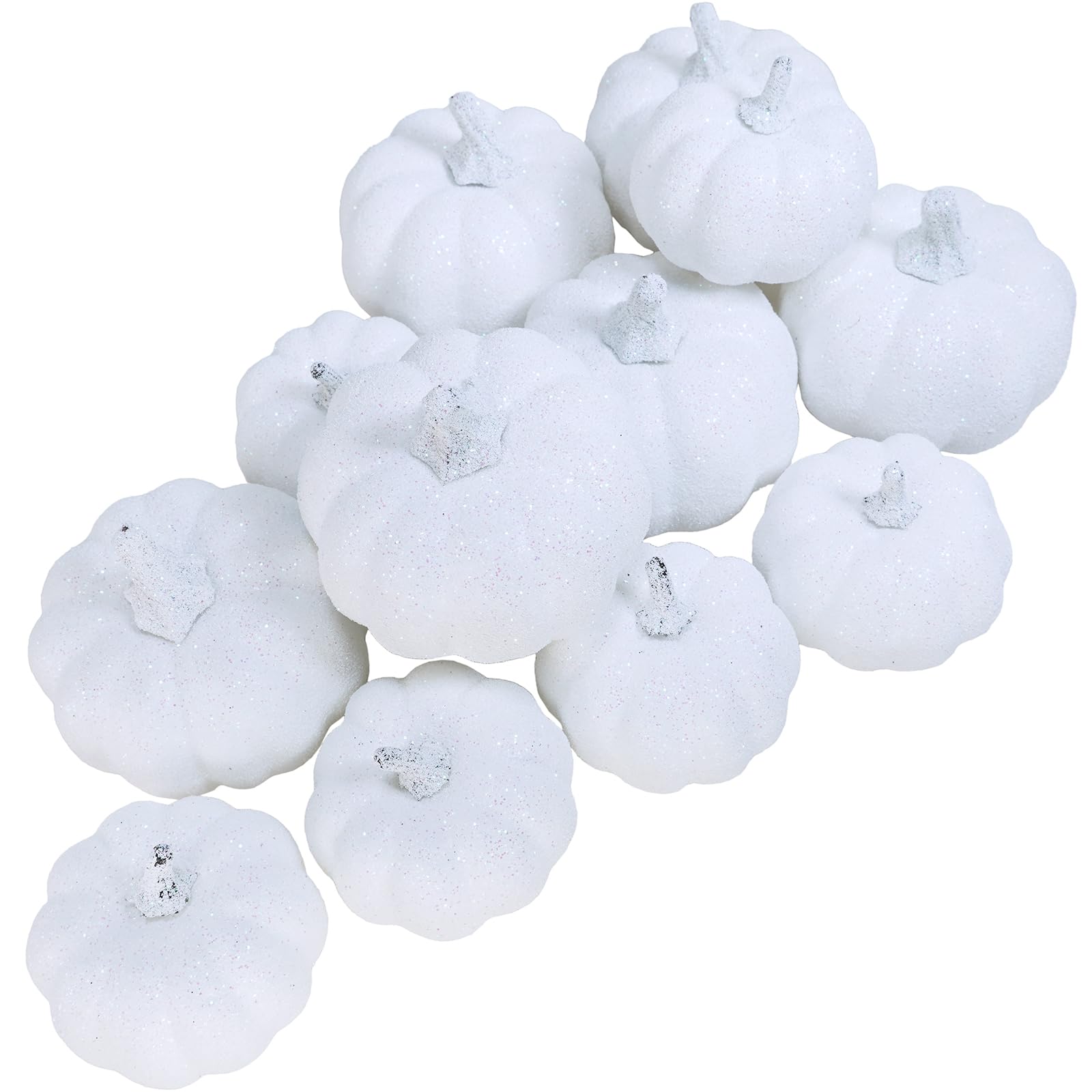 Winlyn 12 Pcs White Glitter Artificial