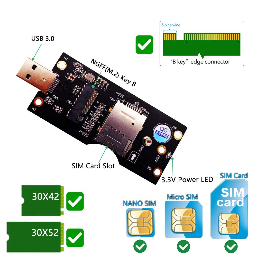 Image secondaire de LeHang Adaptateur NGFF (M.2) vers USB 3.0 avec Fente pour Carte SIM 8 Broches pour Module 3G / 4G / 5G