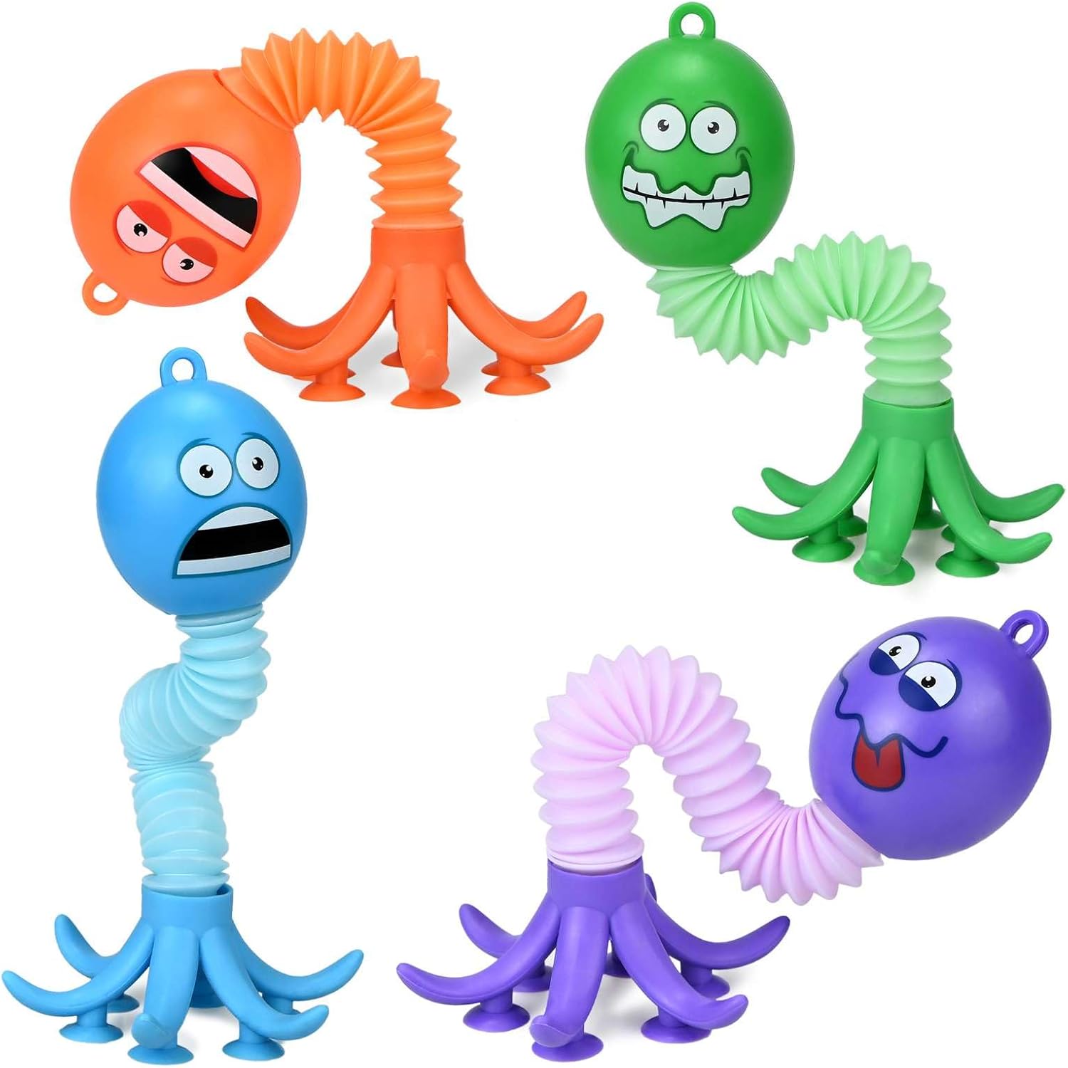 Pop Tubes Octopus Baby Toys (4 Pack), Telescopic Suction