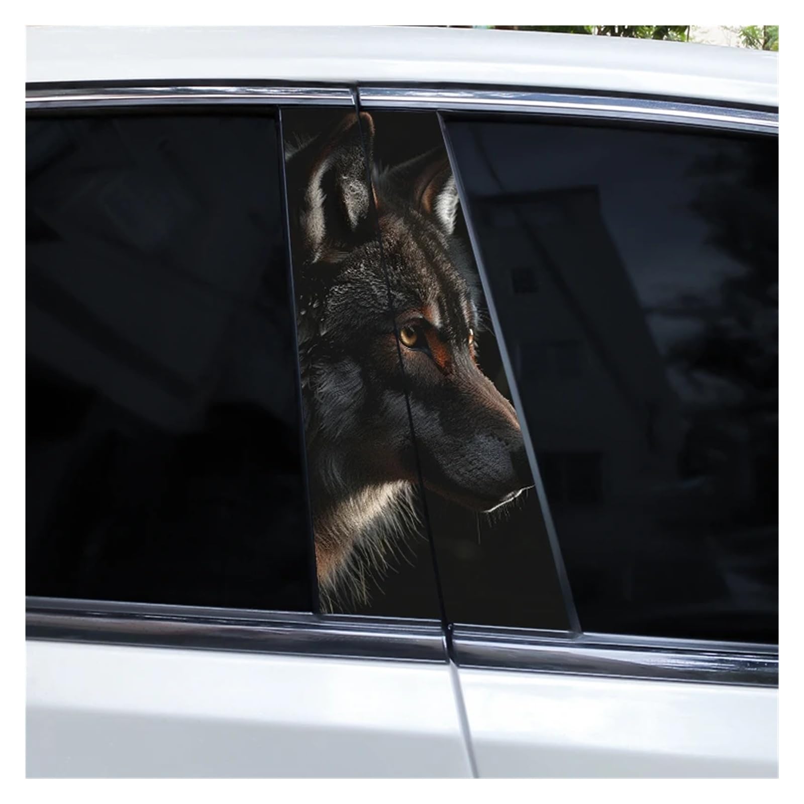 Car Side Decals 2pcs White Black Wolf Animal Car B-Pillar Stickers Door Post Sun-Proof and Waterproof Center Column Decal(Style O)