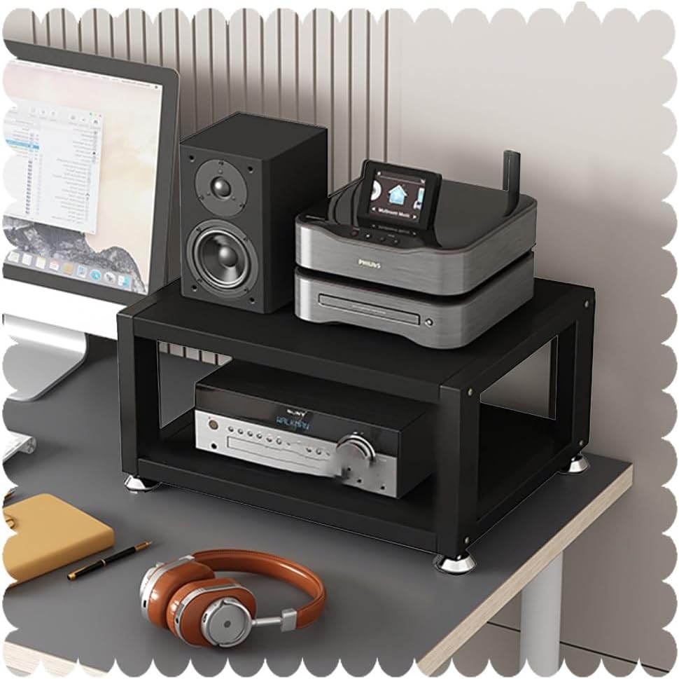 Rack with 2, 3 Or 4 Levels - Perfect for Audio Equipment, Headphone Amplifiers & Compact Storage for Home/Office - Black, 2-Tier, 45Cm.