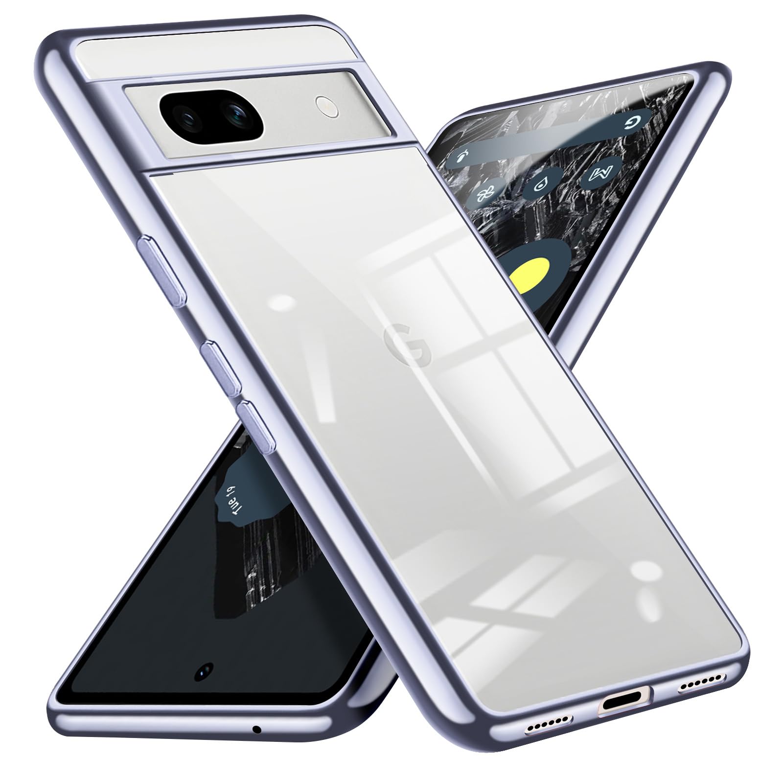 GuubolyCrystal Clear for Google Pixel 8 Case Anti Yellowing Military Grade Drop Protection Slim Soft Flexible TPU Bumper Shockproof Protective Transparent Cover for Pixel 8-Purple