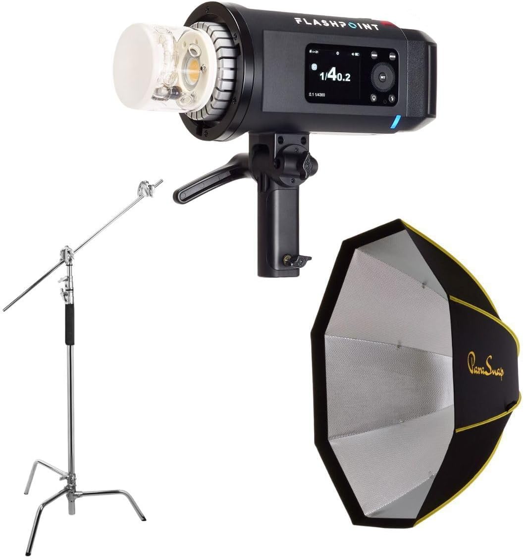 Flashpoint XPLOR 600 SE (Special Edition) R2 Manual HSS Battery-Powered All-in-One Outdoor Flash with Monolight Kit Softbox and C-Stand
