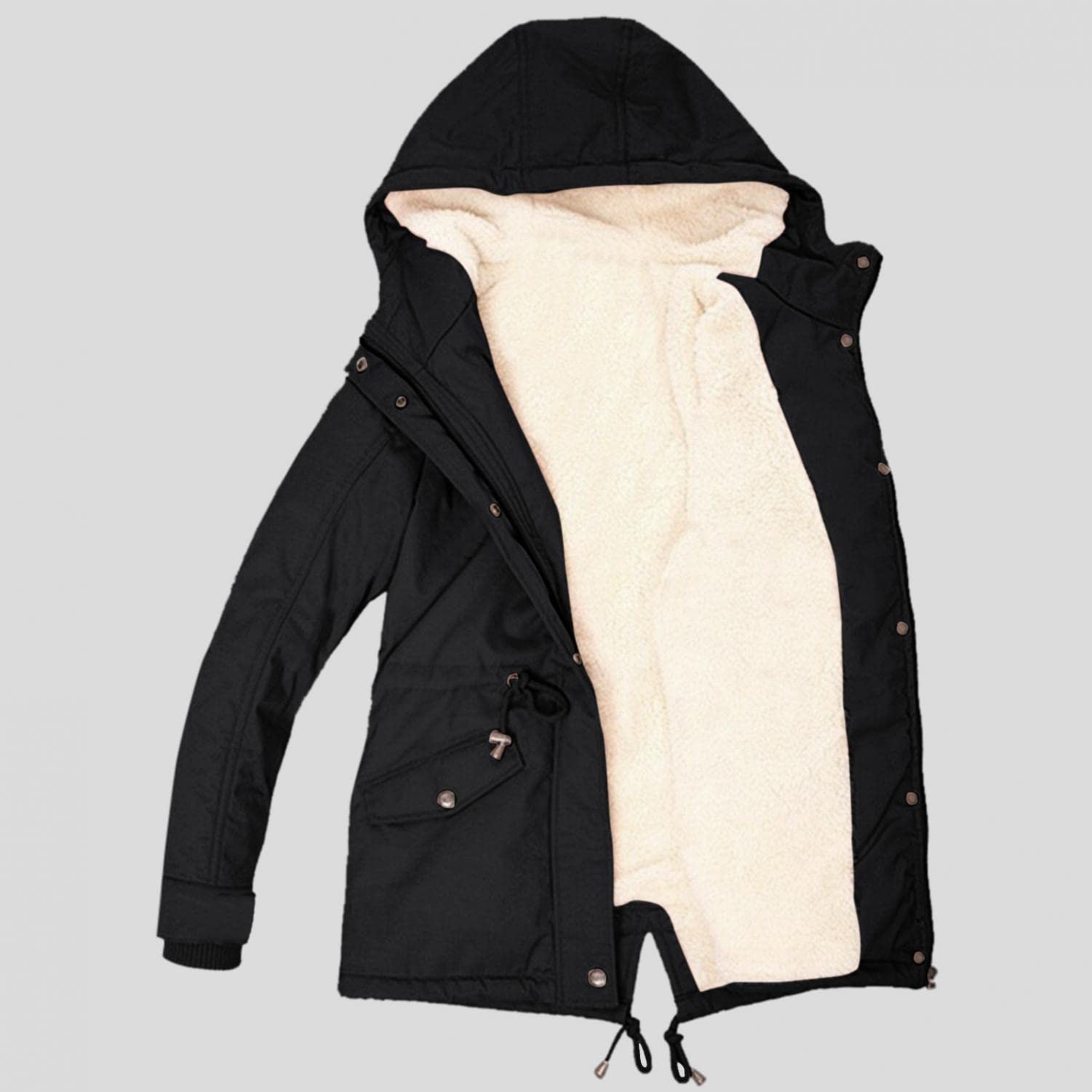 DeaAmyGline Winterjacke Damen Teddyfell Gefütterte Winter Jacke Mantel Parka Warme Wintermantel mit Fellkapuze Dicke Teddyfleece Gefüttert Kapuzenjacke Winterparka Baumwolljacke Daunenjacke