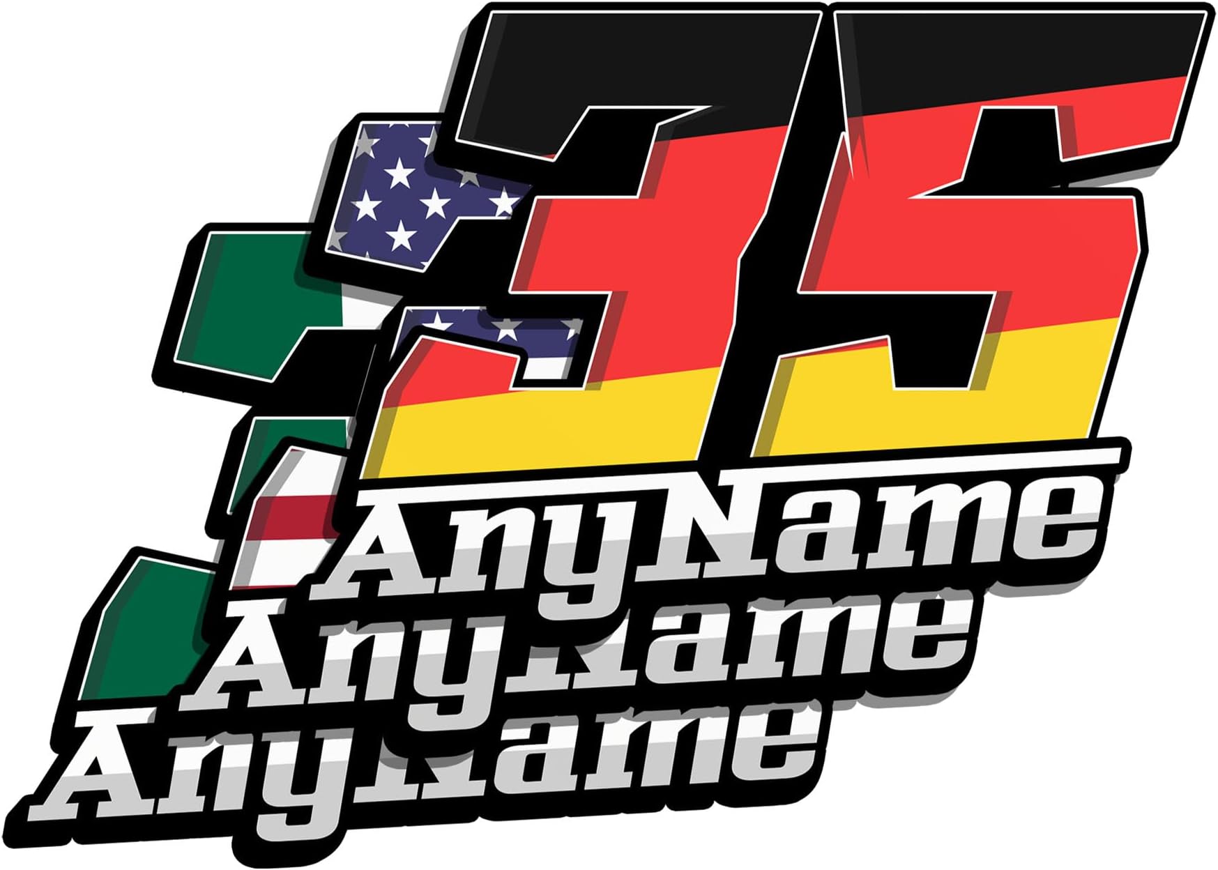 - Personalized Racing Sticker Custom Number Name Country Flag Plate Decal RC Sticker Decal Waterproof Vinyl for Water Bottle Tumbler Helmet Car Laptops Phone Gifts for Boy Girl