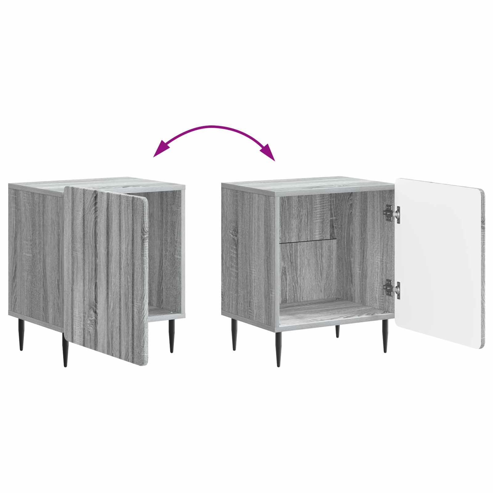 Nachttisch Graues Sonoma 43x34,5x52 cm Holzwerkstoff mit Metallbeinen | Vintage-Look aus hochwertigem,90°-Pendeltür für leisen Zugriff,schwarze Metallbeine,einfache Pflege mit feuchtem Tuch