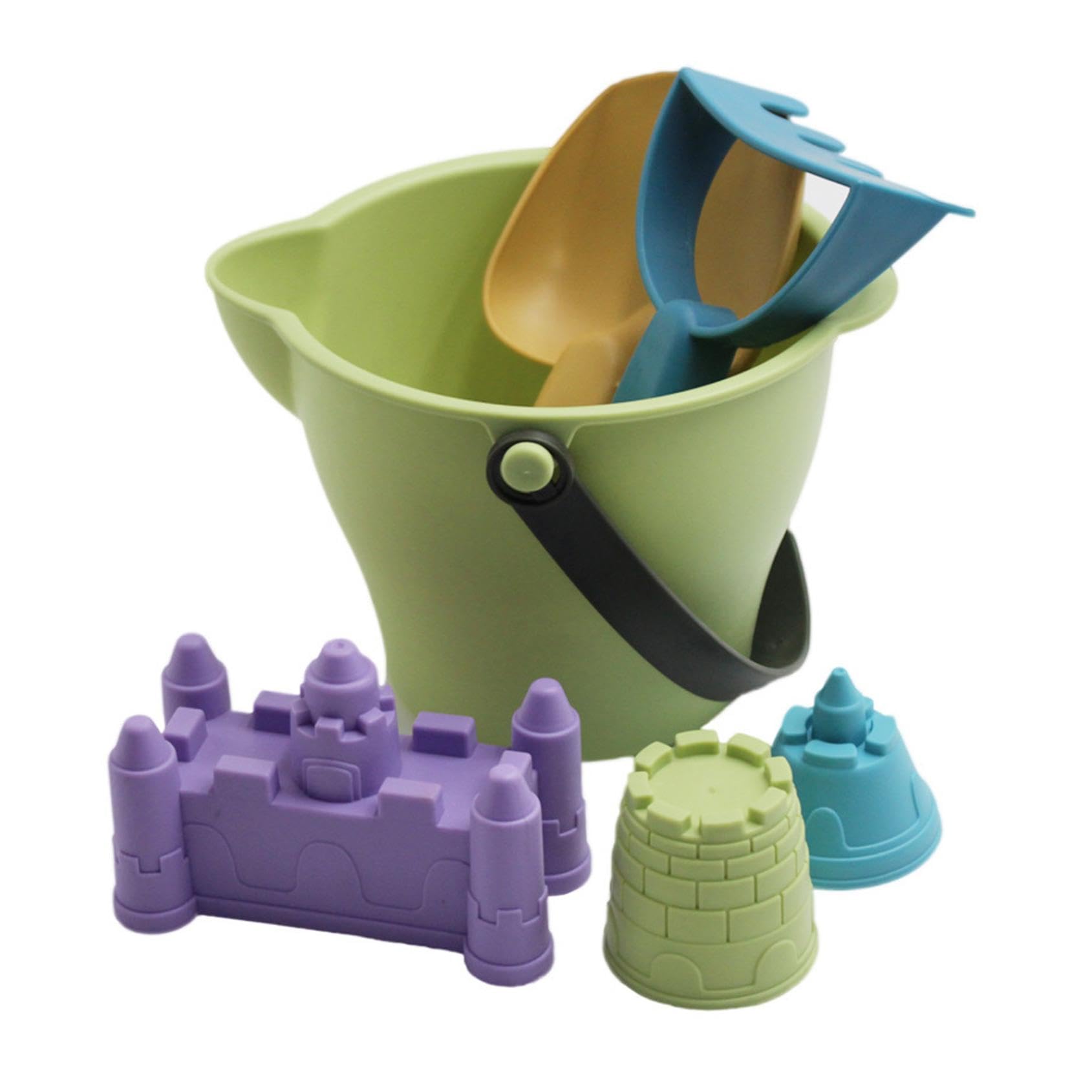 6Pcs Beach Toys Set for Kids, Funny Bucket and Spade Beach Set, Multiple Sand Toys Include Bucket, Shovels and Castle Molds, Ideal for Summer Holiday Beach Activities and Creative Development (C)