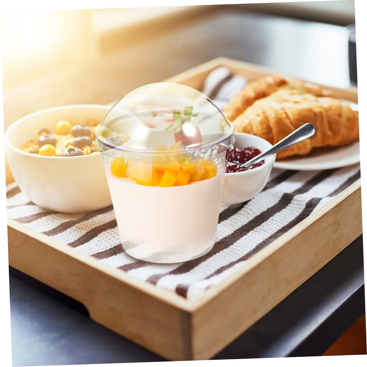 COLLBATH 25pcs Transparent Dessert Cup Clear Cups with Dome Lids Tumbler Serving Cups Desert Cups Mini Dessert Cups Dessert Shot Glasses Fruit Cups with Lid Clear Party Cups Cold Drinks Cup