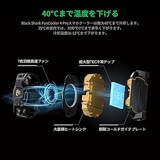 スマホ 冷却ファン Black Shark FunCooler 4 Pro、27W スマホクーラー、スリープタイマー/ファンの速度の設定、6.7-8.8 cm iPhone/Android 用ヒートシンク、携帯電話のラジエーターRGBライト付き