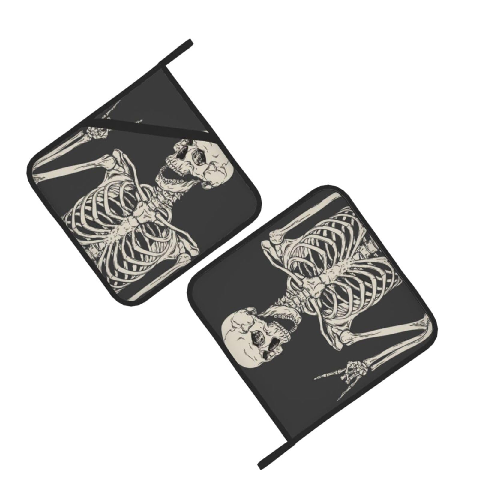 Skull Rock Roll Skeleton Bone Printed Oven Pot Holders Set of 2 Pcs Heat Resistant Kitchen Microwave Potholders for Cooking Baking Grilling