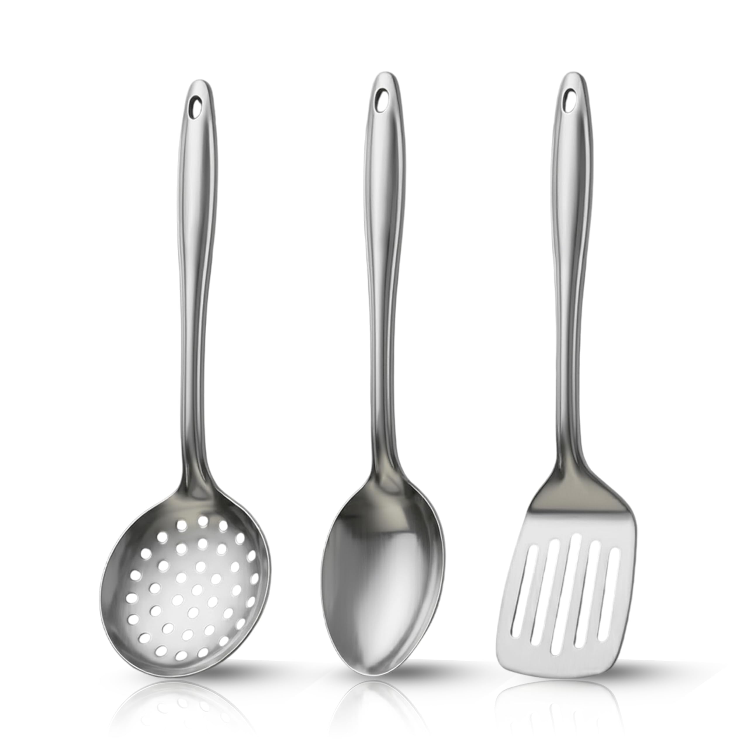 STL Stainless Steel Kitchen Utensil Set 3 Piece, Heavy Duty Cooking Utensils Set with Turner Spoon and Skimmer, Durable Kitchen Tools Set, Metal Cooking Accessories Home Kitchen Essentials
