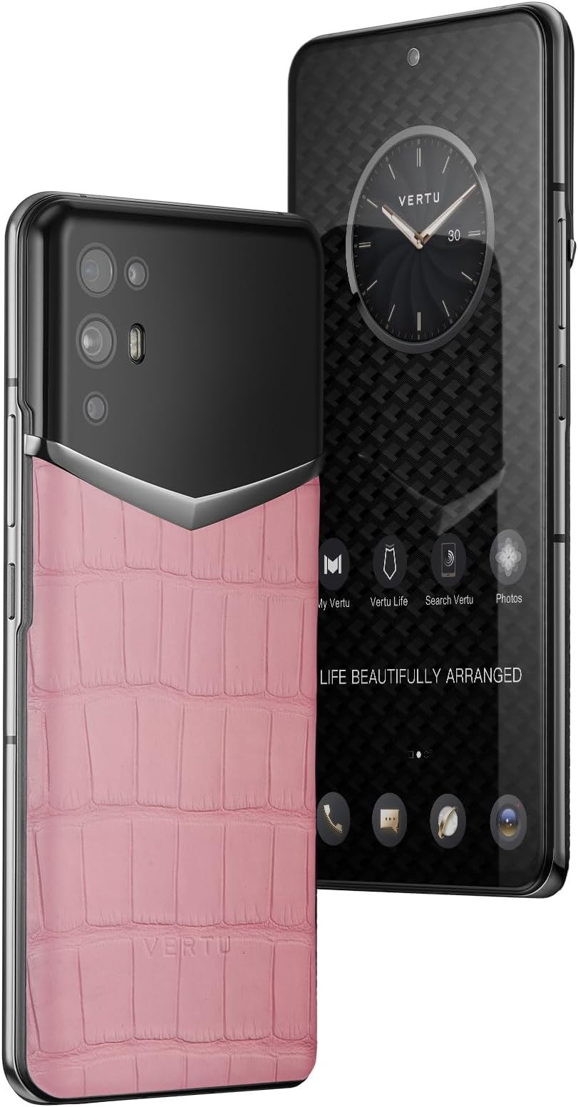 Vertu iVERTU Alligator Skin 5G Phone, Unlocked Smartphone, Secure Encrypted, 64MP Camera, 12+512G, 120Hz FHD+(1080 * 2400) OLED Display, Dual SIM, Fast Charge (Rose Pink)