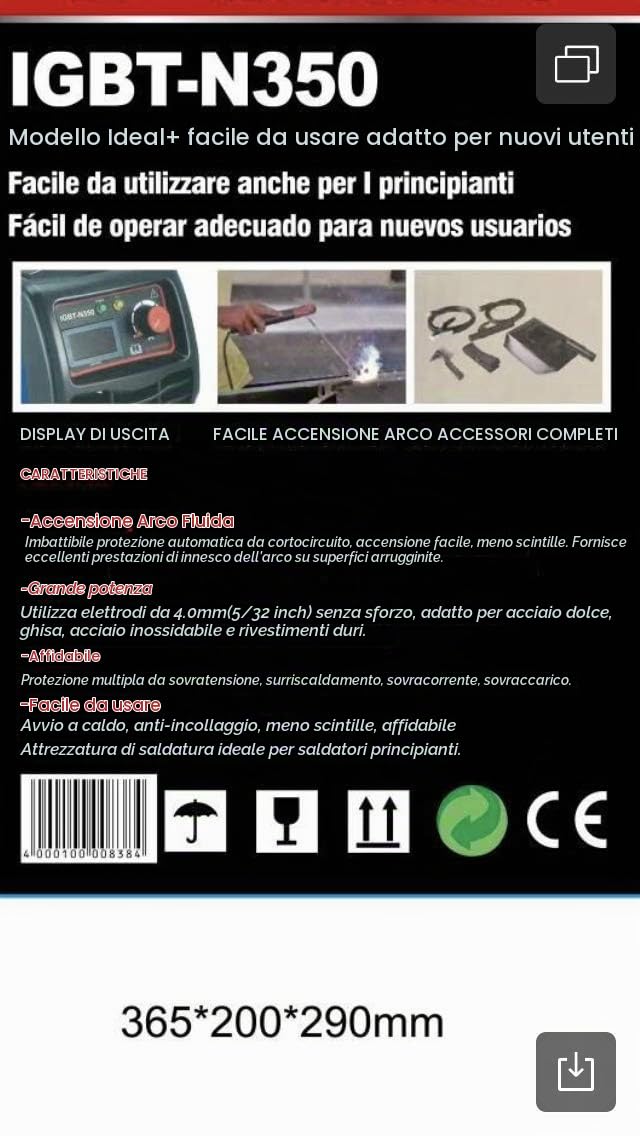 B-black® 300 AMPERE SALDATRICE INVERTER con CAVI 2 MT. ELETTRODO PROFESSIONALE 300A