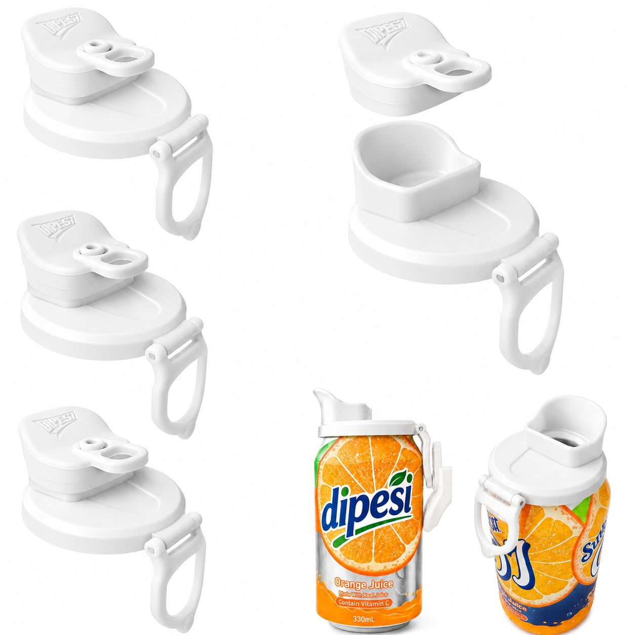 DIPESI FlowSip Soda Can Lid 4 Pack – Smooth Sloped Sip Design, BPA-Free, Keeps Drinks Fresh &amp; Bug Free, Spill Resistant, Fits Standard Soda Cans for Beach, BBQ &amp; Parties (4 White)