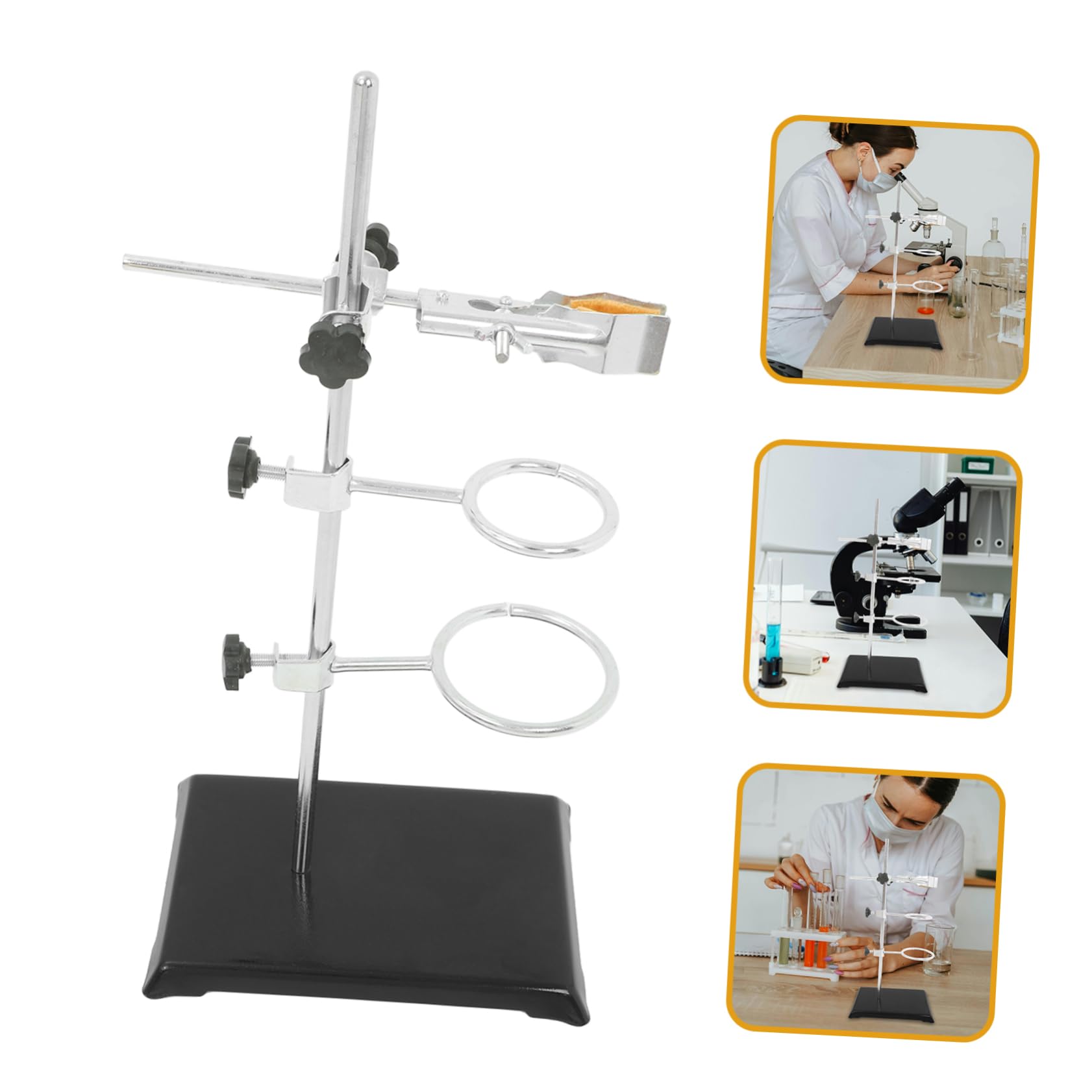 SOLUSTRE Laborstativ mit Verstellbarer Ringklemme und Kolbenständer für Chemielaborständer Becherglas-kolbenklemme Sockel Halter Ring Stange Metallwaren Einsatz Gestell für Biologieexperime
