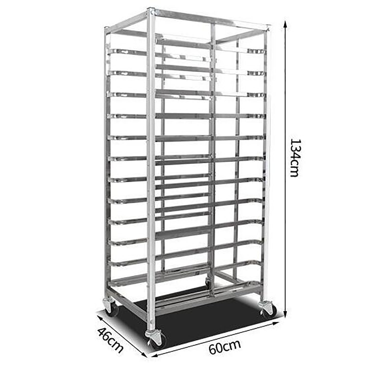 Carrello Porta teglie Commerciale, Resistente, per teglie da Forno, con Ruote, 15 Ripiani, in Acciaio Inox, Mobile da Cucina, per riporre metà o Intere teglie, Tubo,12 Tier Square Tube