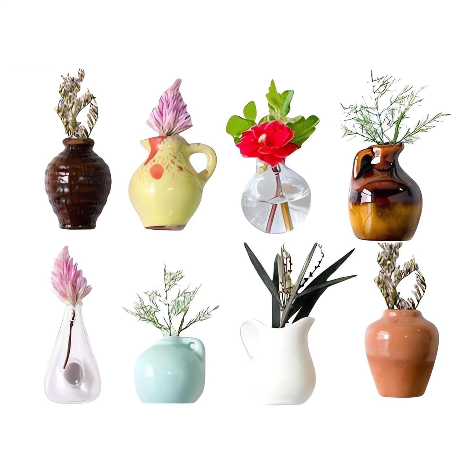 Tinoaly 8pz Mini Vasi Magnetici Ceramica, Graziosi Vasi in Vetro Magneti Vases Divertenti Mini Vase Magnets Piccole Decorazioni per Vase di Fiori per
