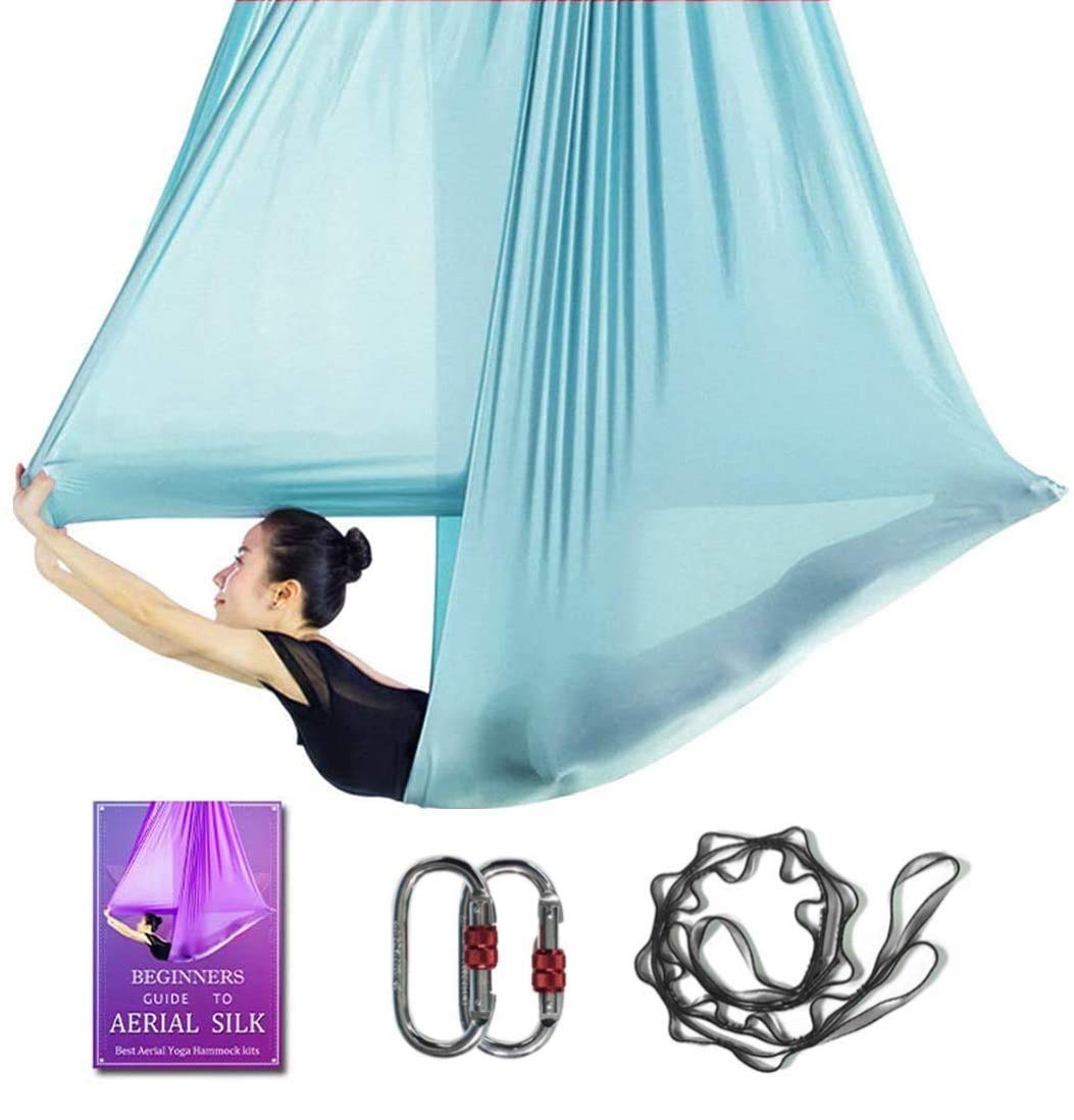 Aerial Yoga Hammock L:5M W:2.8M Aerial Pilates Silk Yoga Swing Set with 2000 Ibs Load Include Carabiner,Daisy Chain, Pose Guide-image-15
