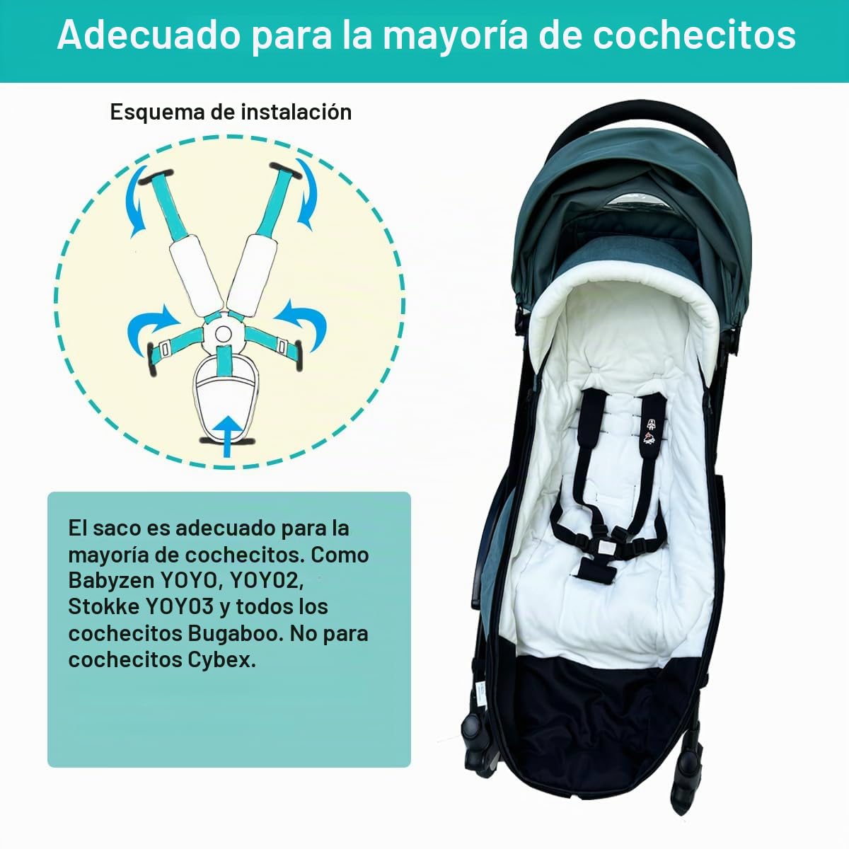 Saco universal para cochecito Babyzen YOYO/YOYO2 y Bugaboo, base de tela impermeable, fácil de limpiar, funda cálida para cochecitos